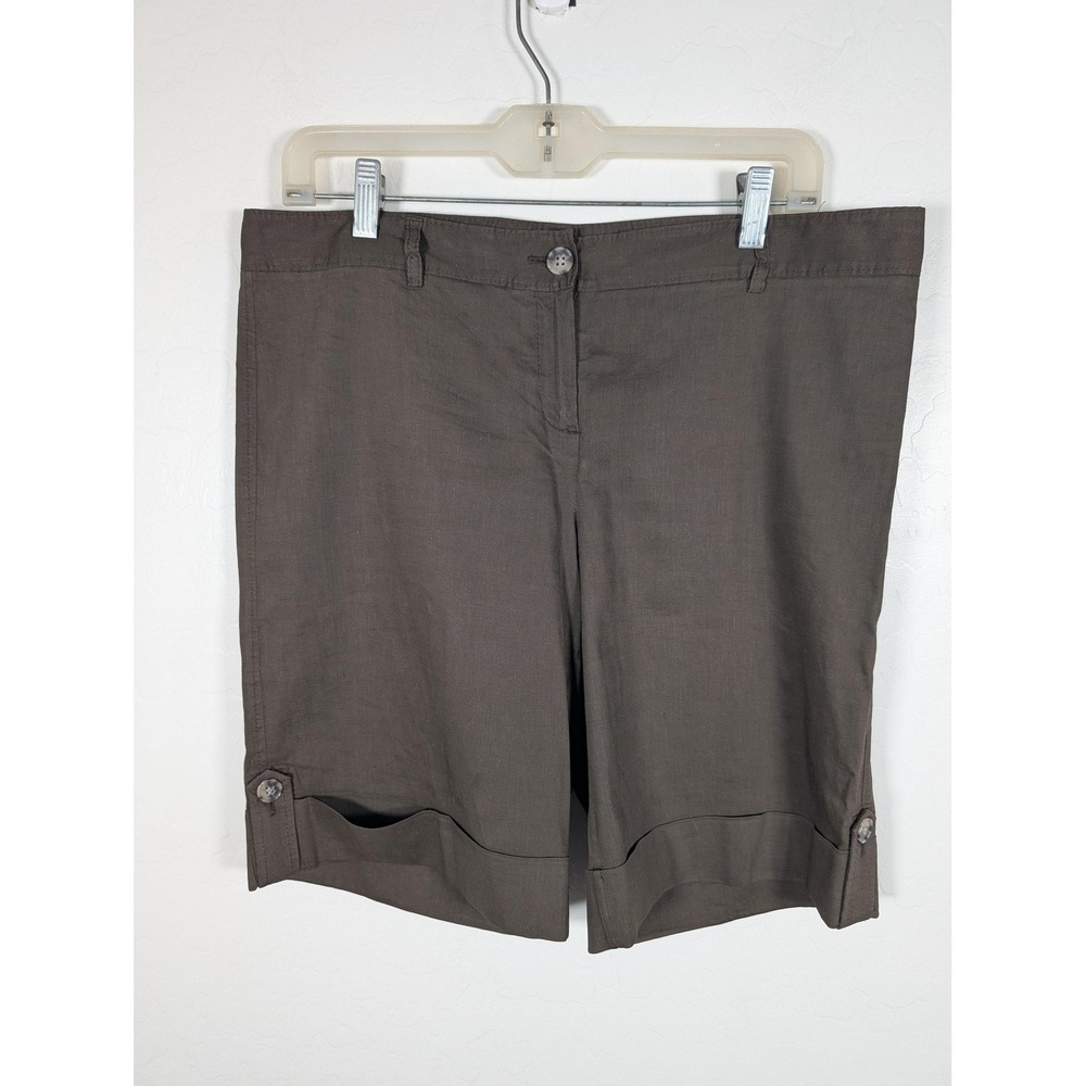 Theory Shorts Womens 12 Linen Blend Bermuda Cuffed‎ Button Detail Casual Summer